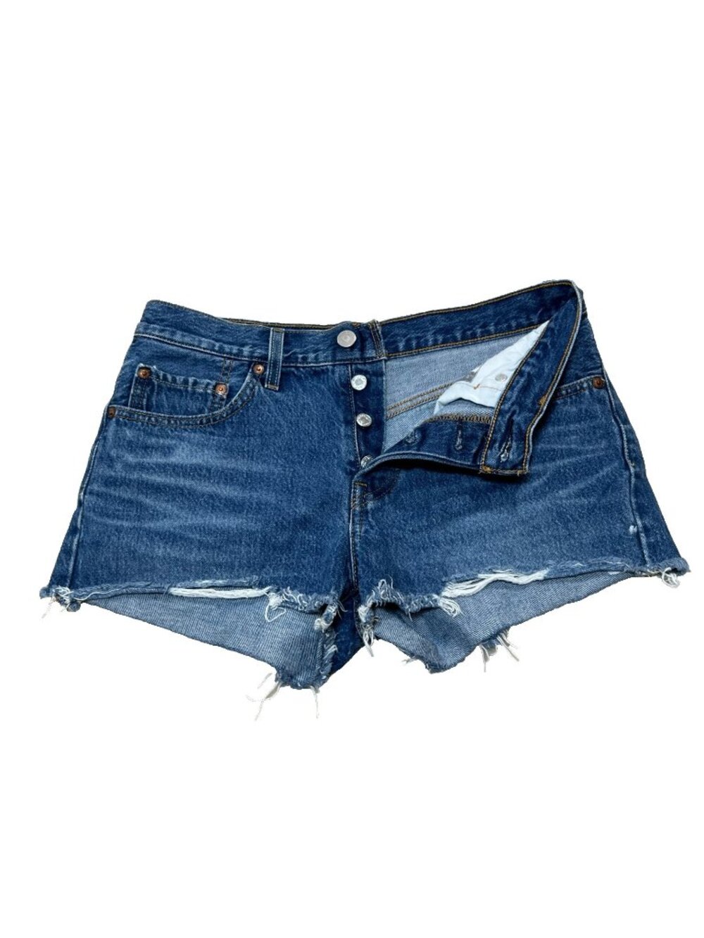 Levis Shorts Womens 27 Blue Denim 501 Premium Big E Button Fly High Rise Frayed